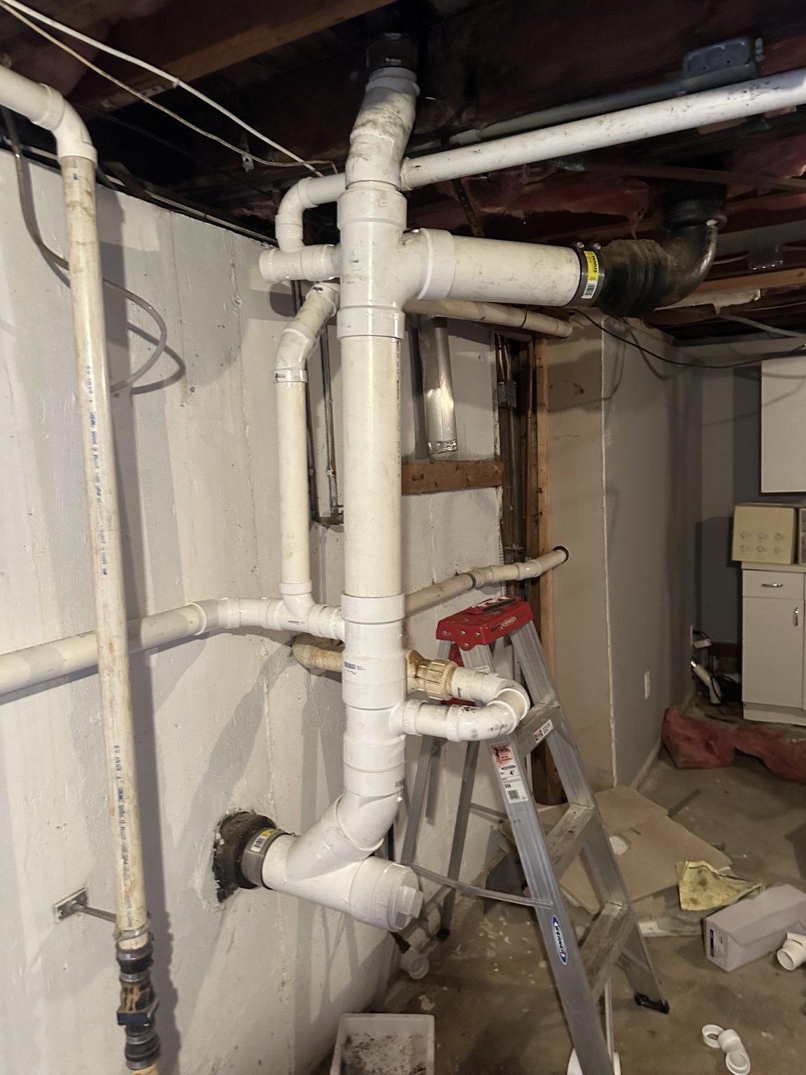 A-1 basement drain and vent piping installation