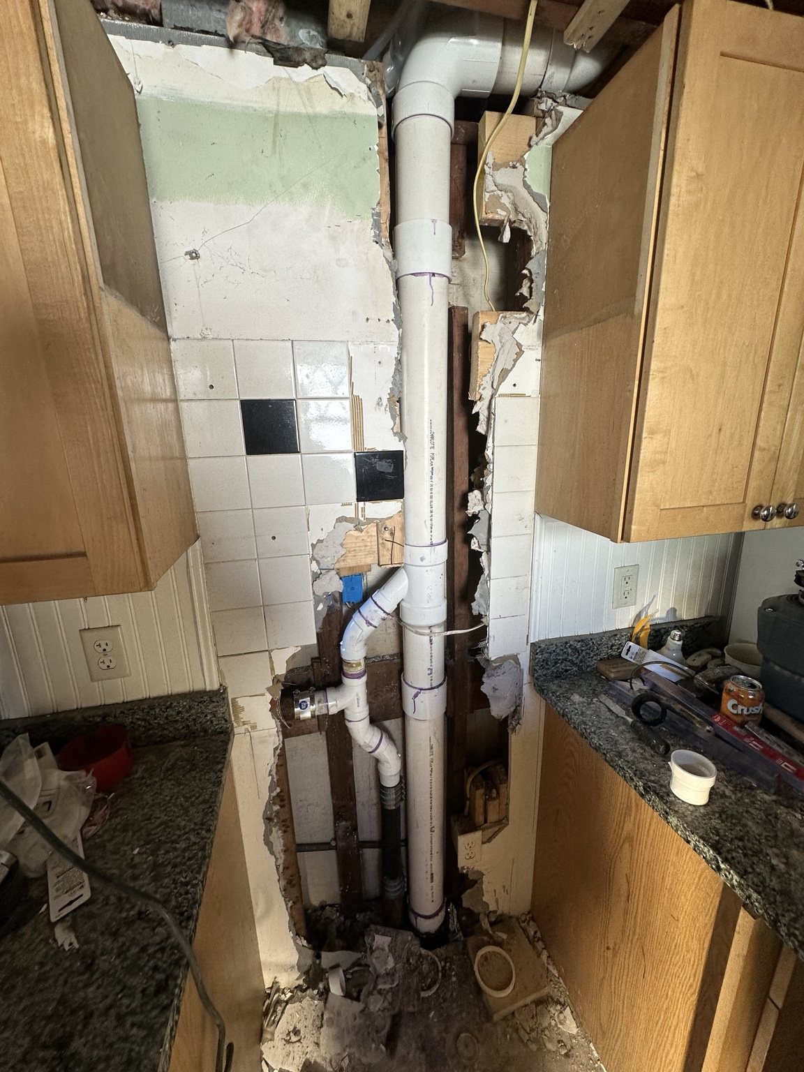 A-1 kitchen drain stack replacement with the wall open