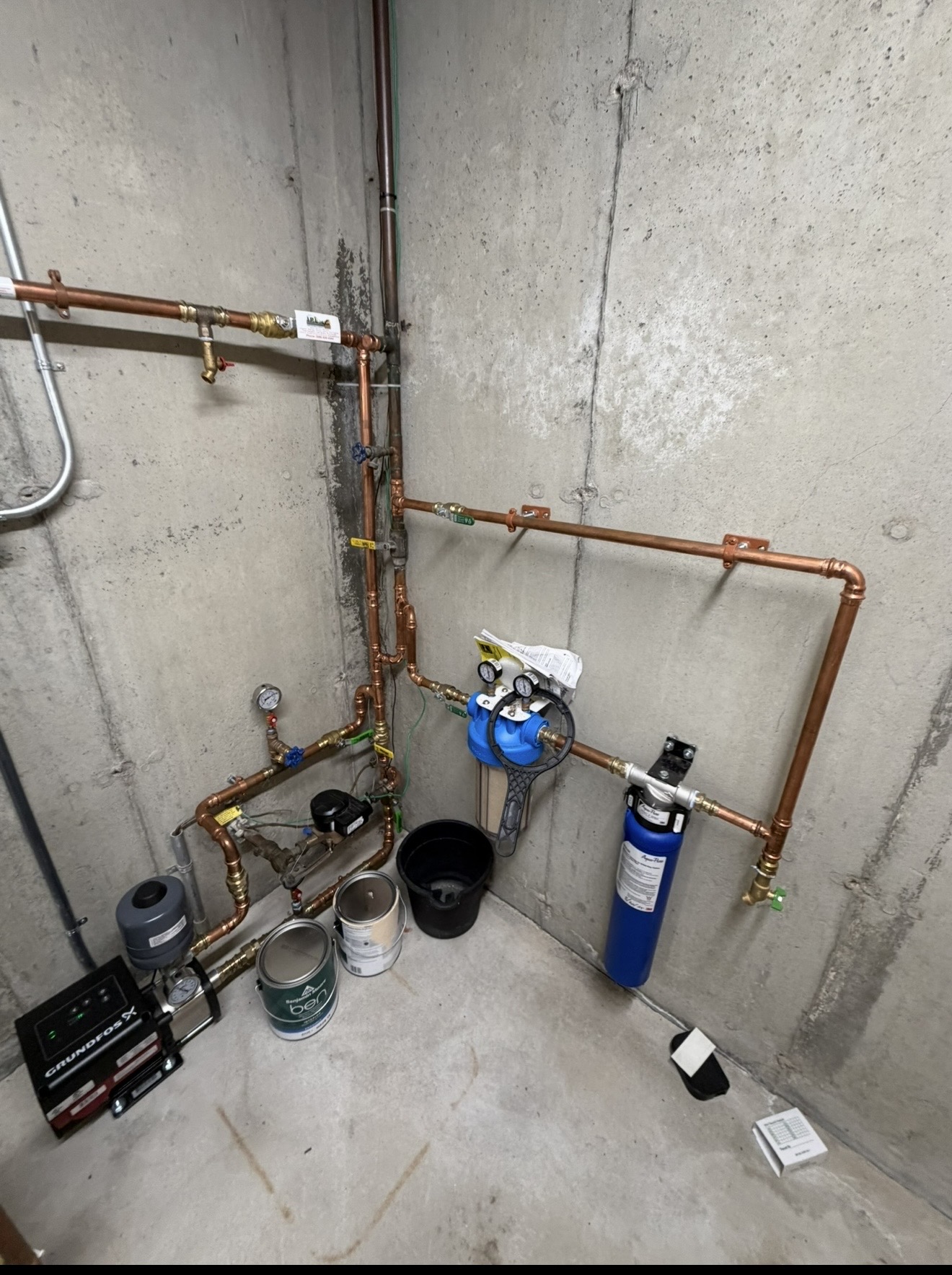 A-1 water filtration and pressure system with copper piping